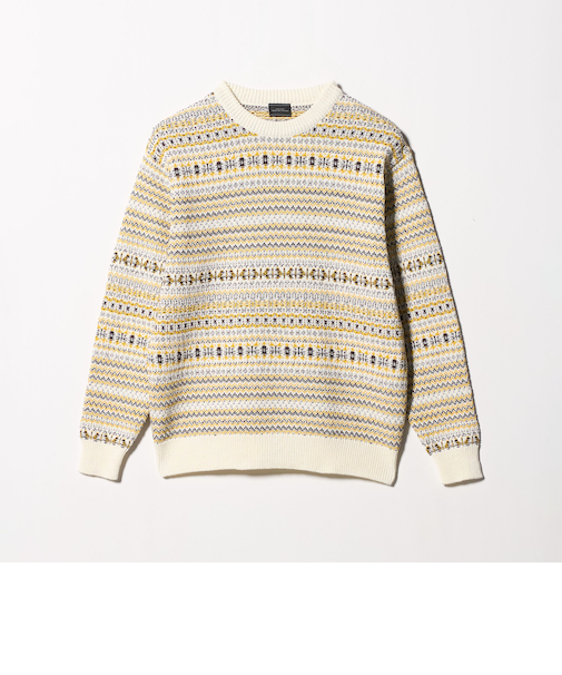 コットン フェアアイル シングルジャカード クルーネック ニット