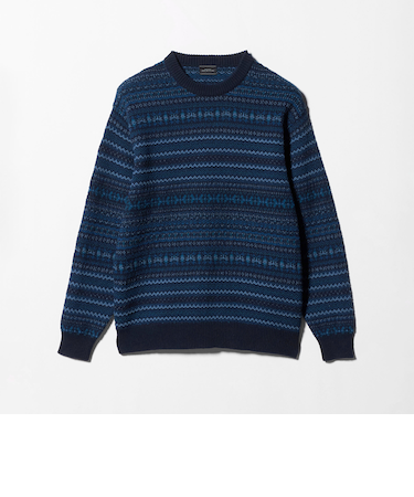 コットン フェアアイル シングルジャカード クルーネック ニット