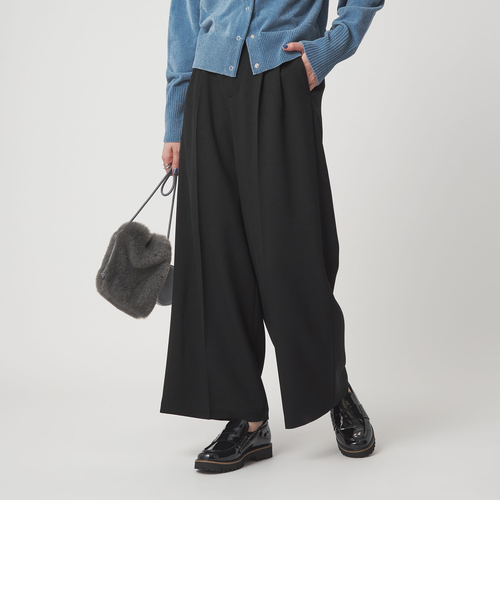 メランジ ツイル ワイド パンツ マシンウォッシャブル｜グリーン