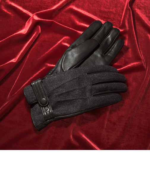 MOON ムーン ヘリンボーン×レザー グローブ -タッチパネル対応-