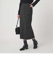 キチントボトムス ドット ジャガード Iライン スリム タイト スカート ウォッシャブル ストレッチ