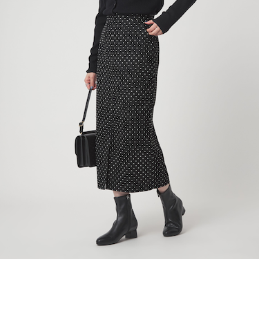 キチントボトムス ドット ジャガード Iライン スリム タイト スカート ウォッシャブル ストレッチ