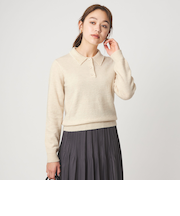 襟付き フェイクパール プルオーバー ニット ウォッシャブル