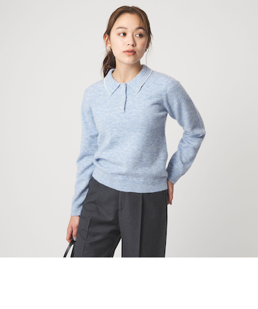 襟付き フェイクパール プルオーバー ニット ウォッシャブル