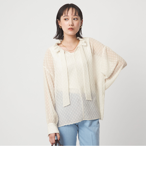 プチ リボンモチーフ ジャガード ブラウス