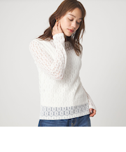 【WEB限定】＜at ease＞シャーリングレース プルオーバー カットソー