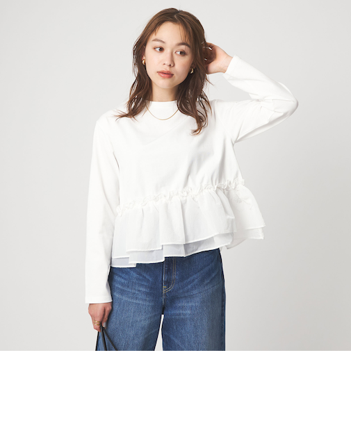 【WEB限定】＜at ease＞ドッキング フリル プルオーバー カットソー