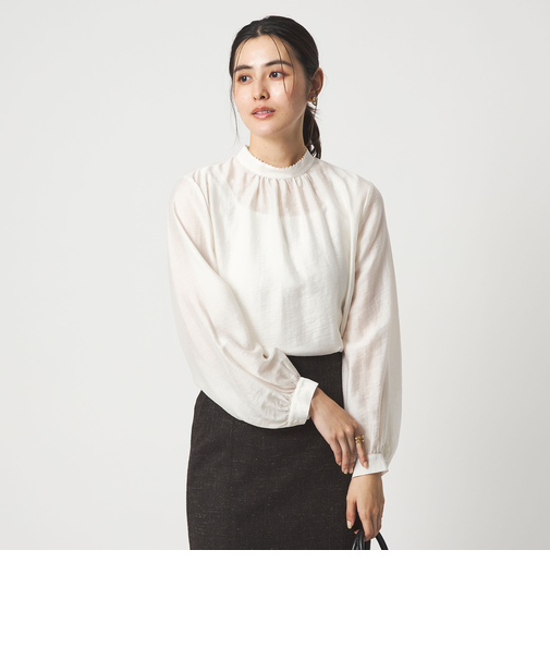 フェイクパール スタンドネック ブラウス