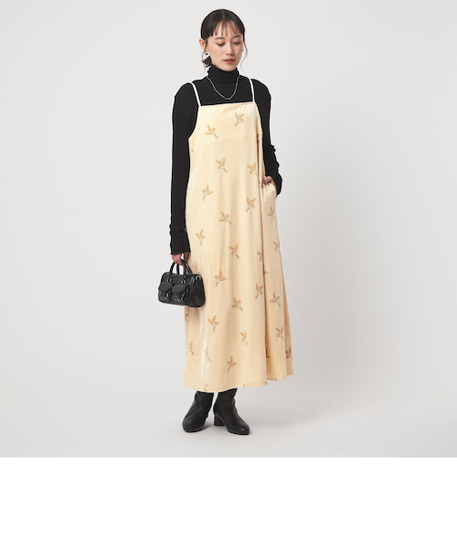 ベロア シシュウ キャミソール ワンピース