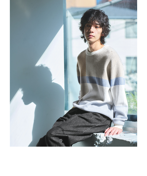 カラー ブロック ジャカード クルーネック ニット｜グリーンレーベル