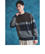 カラー ブロック ジャカード クルーネック ニット