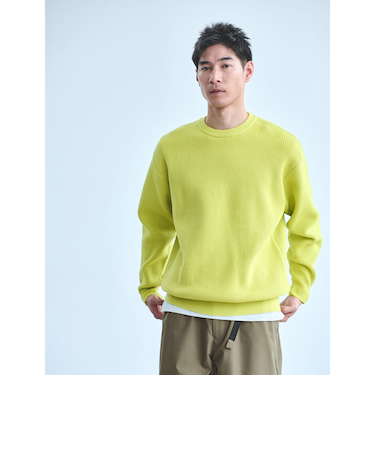 コットン ポリエステル ワッフル クルーネック ニット