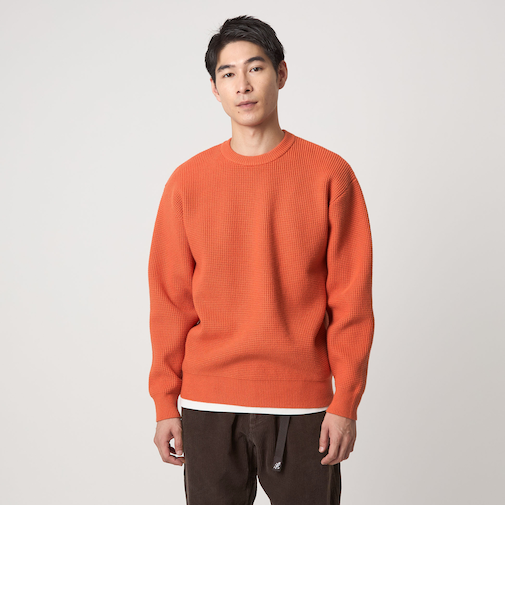 コットン ポリエステル ワッフル クルーネック ニット