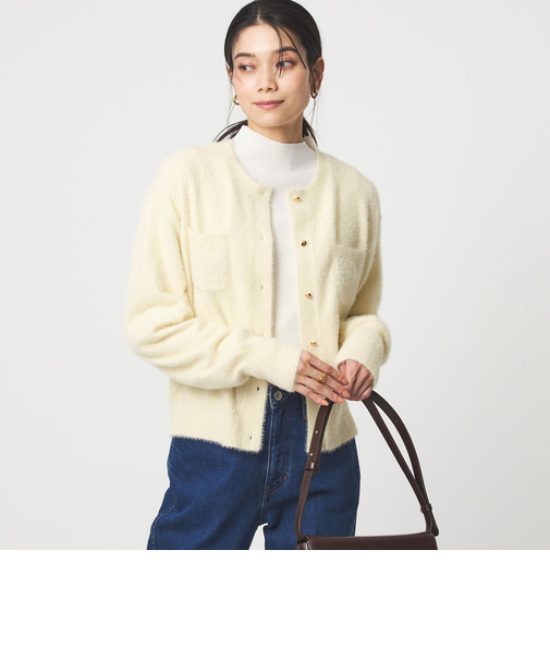 フラッフ フェザーヤーン ゴールドカラーボタン ニット カーディガン