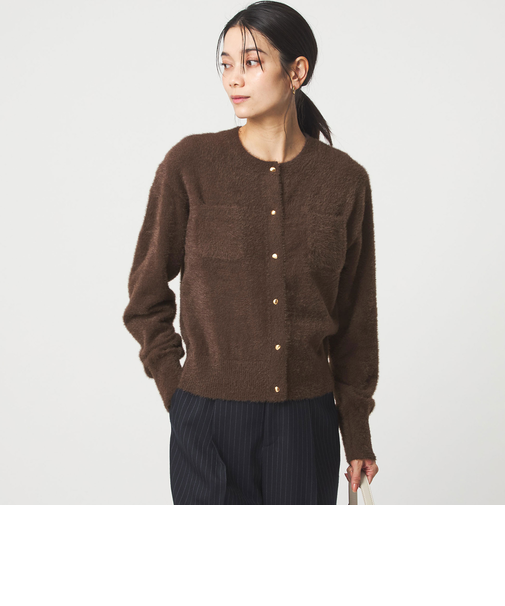 フラッフ フェザーヤーン ゴールドカラーボタン ニット カーディガン