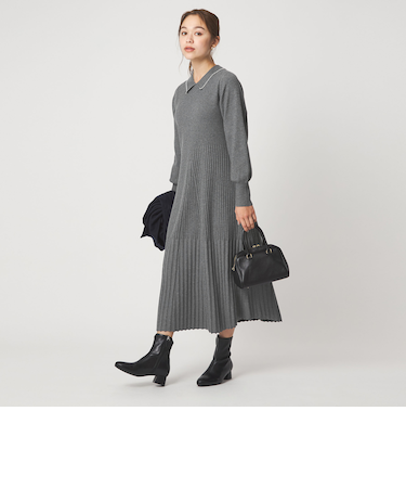 フィット＆フレア 襟付き ニット ワンピース