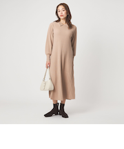 フィット&フレア 襟付き ニット ワンピース