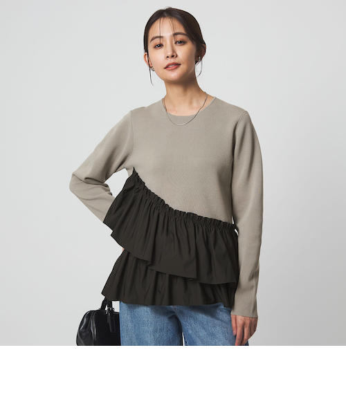 タフタ ドッキング ペプラム プルオーバー ニット ウォッシャブル タフタ ドッキング ペプラム プルオーバー ニット ウォッシャブル