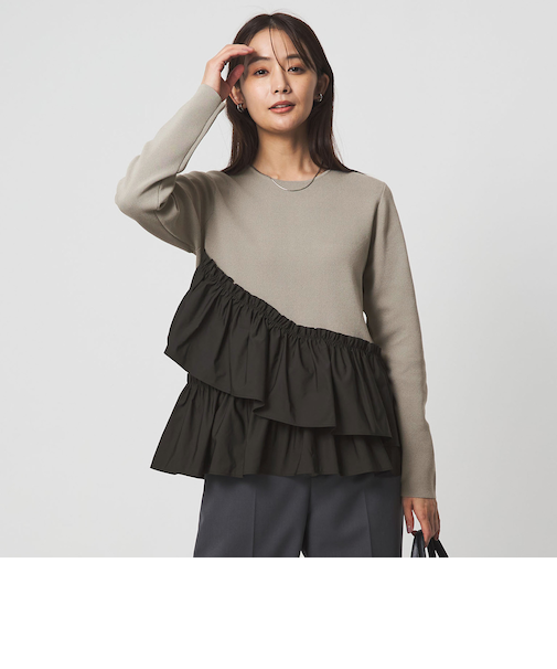 タフタ ドッキング ペプラム プルオーバー ニット ウォッシャブル