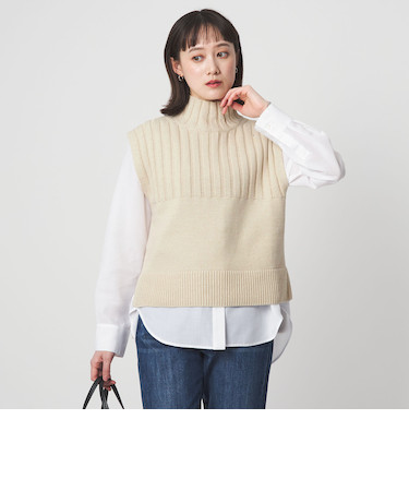 ニット タートル ベスト × シャツ セット
