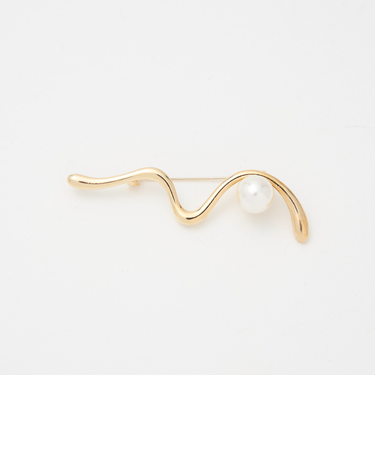 ウェーブ&フェイクパール ブローチ