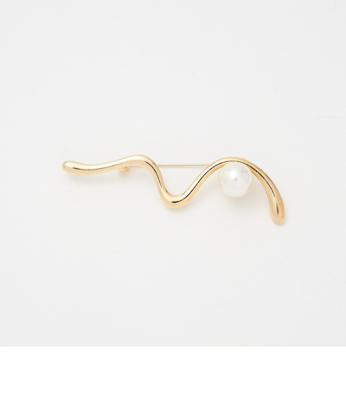 ウェーブ&フェイクパール ブローチ