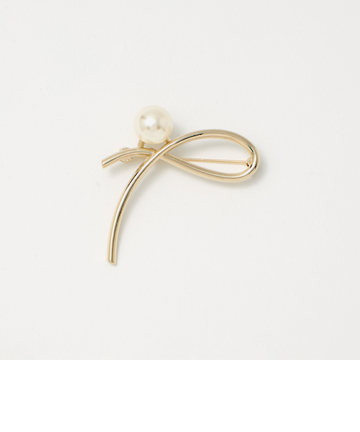 メタルライン＆フェイクパール ブローチ