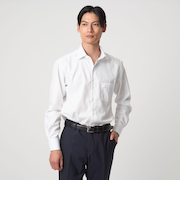 コットン シャドーストライプ クレリック ワイドカラー ドレスシャツ -イージーアイロン-