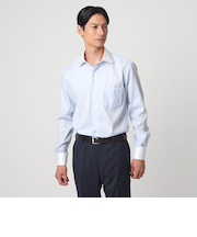 コットン シャドーストライプ クレリック ワイドカラー ドレスシャツ -イージーアイロン-