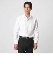 コットン ヘリンボーン ワイドカラー ドレスシャツ -形態安定-