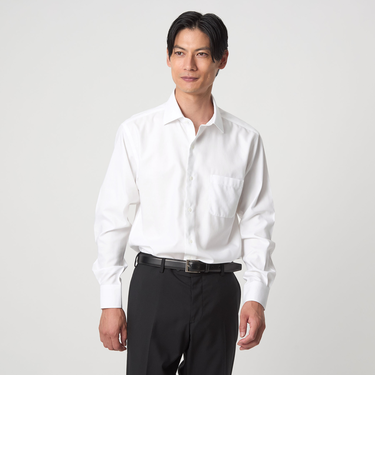 コットン ヘリンボーン ワイドカラー ドレスシャツ -形態安定-