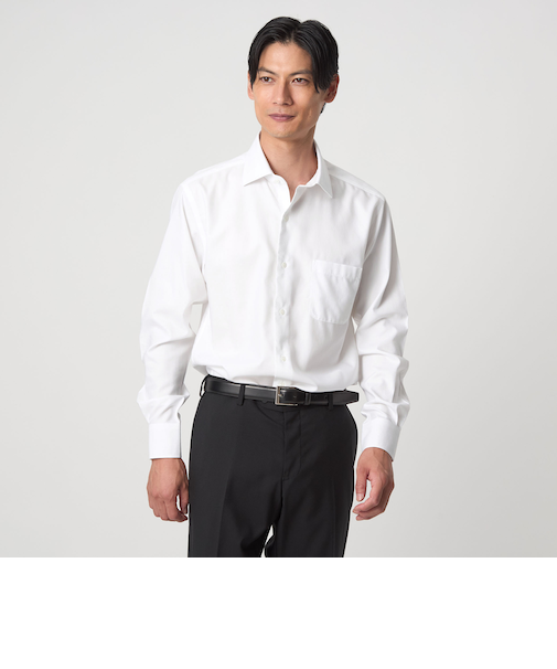 コットン ヘリンボーン ワイドカラー ドレスシャツ -形態安定-