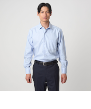 コットン ヘリンボーン ワイドカラー ドレスシャツ -形態安定-