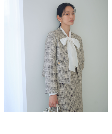 ツイードライク ノーカラー ジャケット