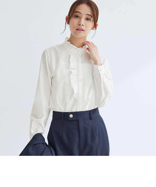 フリル ディテール ブラウス マシンウォッシャブル UVカット