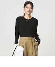 リブ ニット クルーネック プルオーバー ウォッシャブル