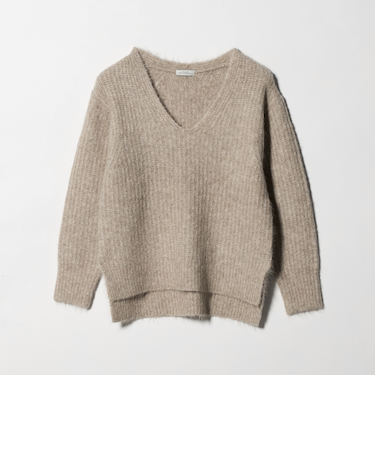 アルパカブレンド アゼ Vネック プルオーバー ニット