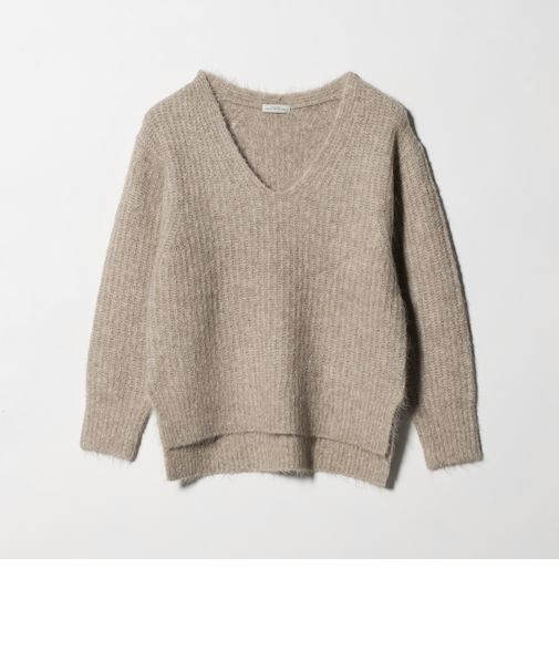 アルパカブレンド アゼ Vネック プルオーバー ニット