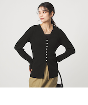 リブ ニット Vネック カーディガン ウォッシャブル