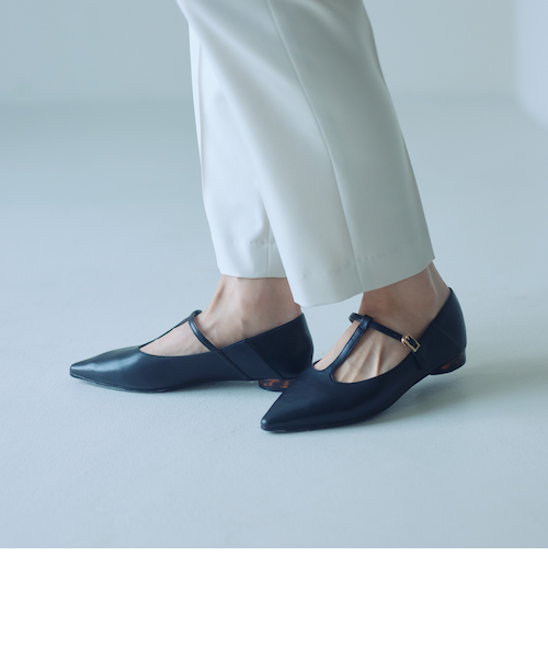 ポインテッド Tストラップ フラットシューズ 撥水｜グリーンレーベル