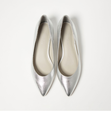 ポインテッド メタルライン フラットパンプス 撥水