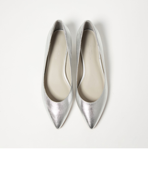 ポインテッド メタルライン フラットパンプス 撥水