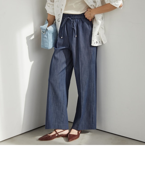 green label relaxing ニーハイフレアパンツデニム2ストレッチ size SHORT/TALLあり］ニーハイフレアパンツ デニム 2 ストレッチ