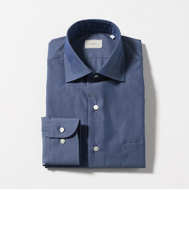コットン シャンブレー ワイドカラー ドレスシャツ -イージーアイロン-
