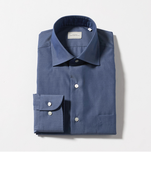 コットン シャンブレー ワイドカラー ドレスシャツ -イージーアイロン-