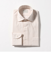 コットン ストライプ ワイドカラー ドレスシャツ -イージーアイロン-