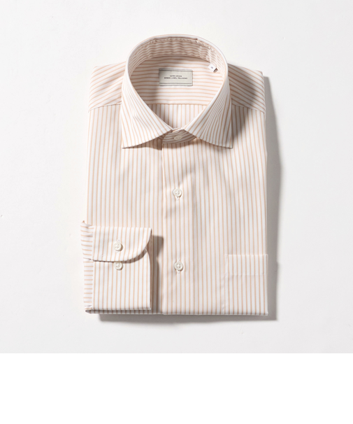 コットン ストライプ ワイドカラー ドレスシャツ -イージーアイロン-
