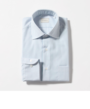 コットン ストライプ ワイドカラー ドレスシャツ -イージーアイロン-