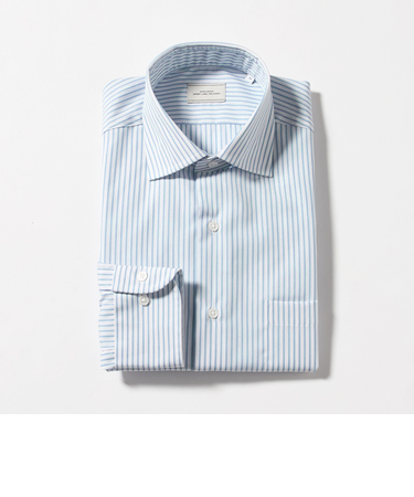 コットン ストライプ ワイドカラー ドレスシャツ -イージーアイロン-