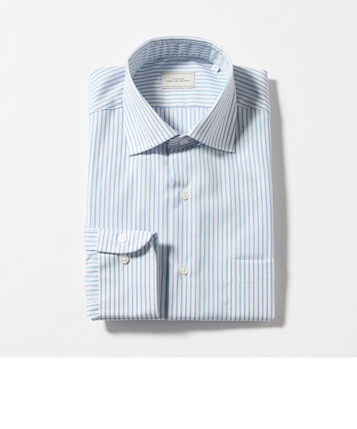 コットン ストライプ ワイドカラー ドレスシャツ -イージーアイロン-